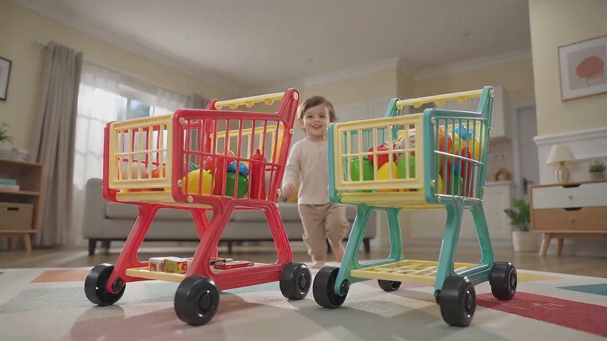 Kids Supermarket Shopping Cart Playset – 41-Piece Pretend Grocery Set with Fruit, Vegetables & Food | Age 3+